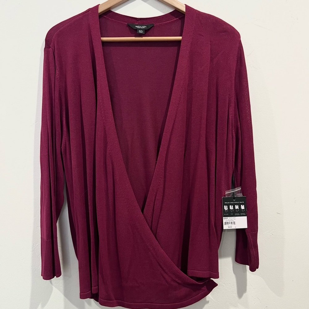 Ladies Burgundy 4 way Wrap sweater Cardigan XXL